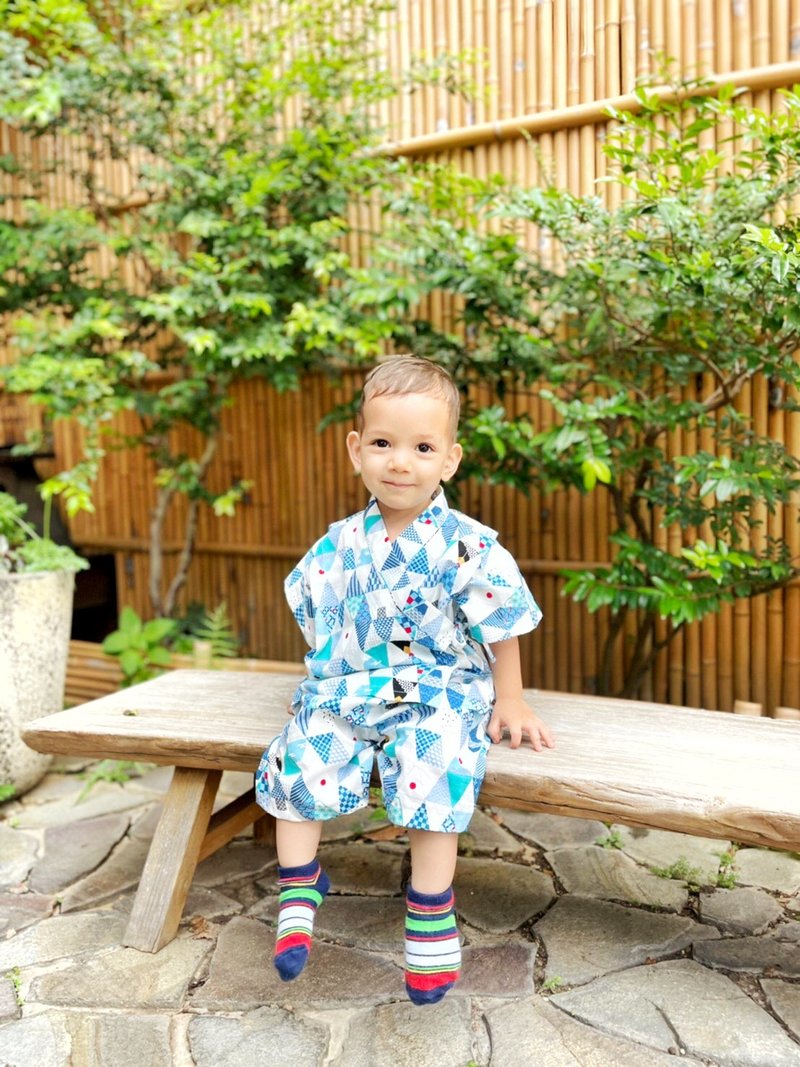 日本富士山藍-兒童甚平家居服外套 - 男/女童裝 - 棉．麻 藍色