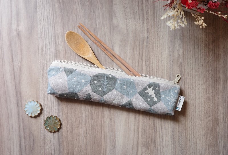 Christmas Snow Blue - Cutlery Bag Environmentally Friendly Cutlery Bag | Haibo Handmade - อื่นๆ - ผ้าฝ้าย/ผ้าลินิน 