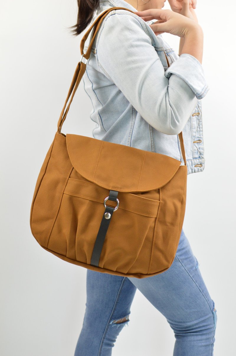 Water proof Messenger bag canvas travel bag,diaper bag - no.103 Claire in Cognac - Messenger Bags & Sling Bags - Waterproof Material Brown