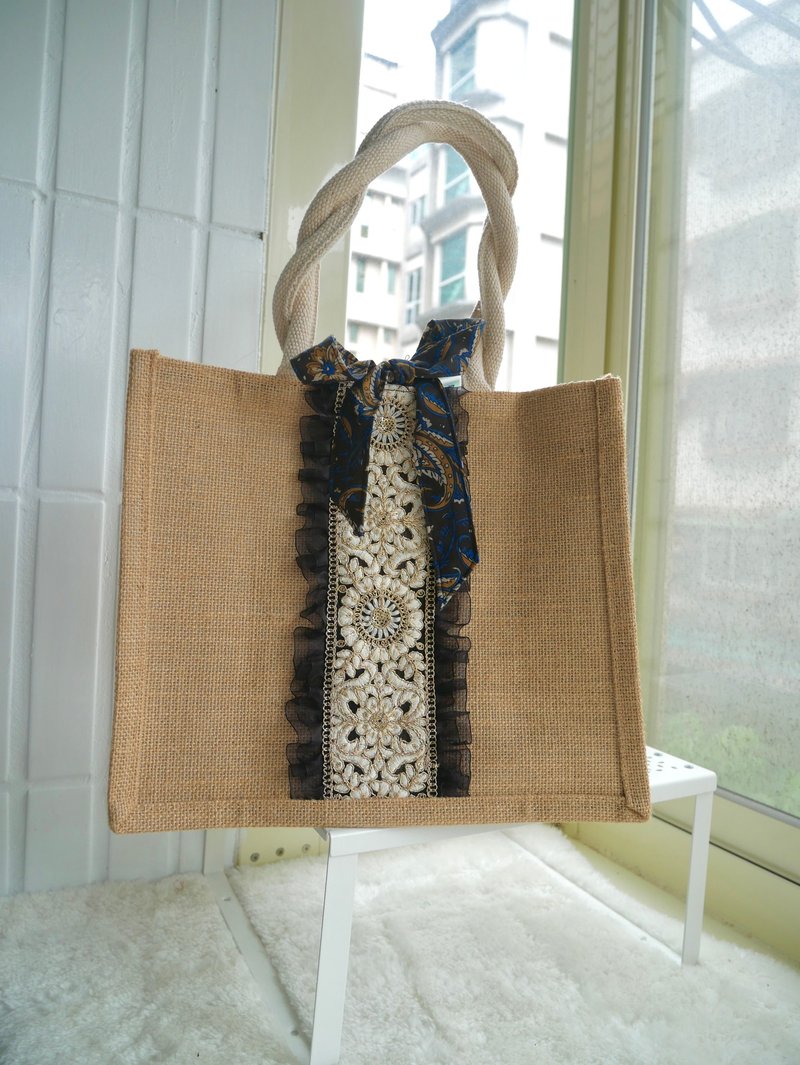 [New] Indian embroidered linen bag - 手提包/手提袋 - 棉．麻 橘色