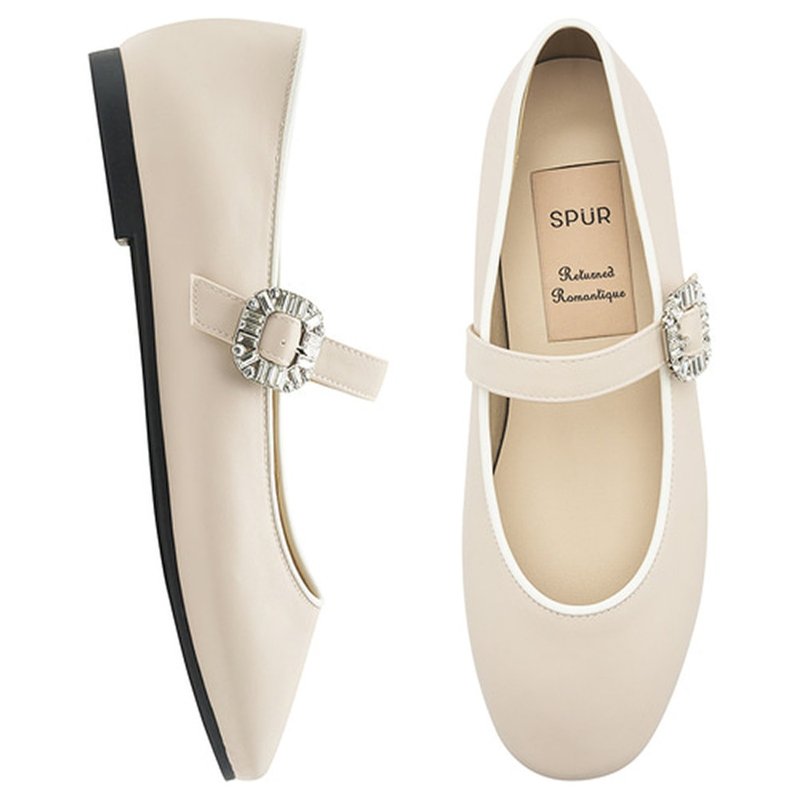 PRE-ORDER SPUR 花環扣平底鞋 RS7031 LIGHT BEIGE - 娃娃鞋/平底鞋 - 其他材質 
