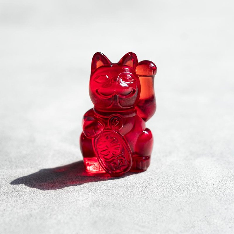 3cm Lucky Cat Buff-Transparent Red - ตุ๊กตา - เรซิน 