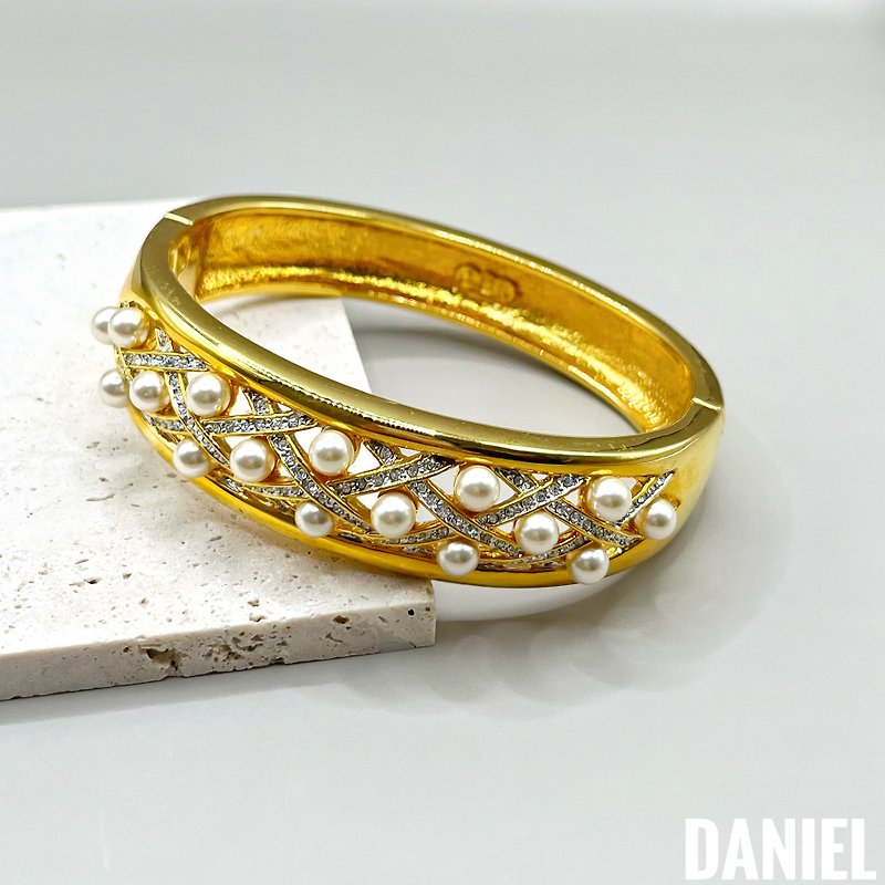 •DANIEL• 歐美老件 JBK Jackie Kennedy珍珠小鑽質感手環 - 手鍊/手環 - 其他金屬 金色