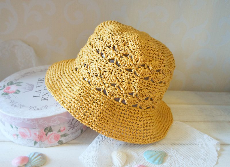 手工編織-草線編織貝殼花樣漁夫帽/遮陽帽~ - 帽子 - 其他材質 