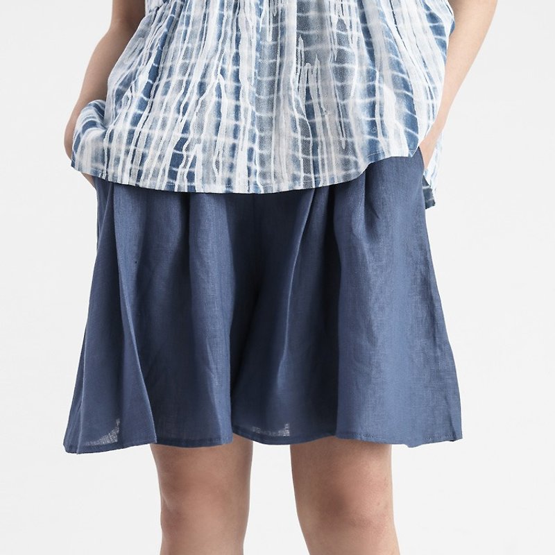【In Stock】Blue linen skorts - กางเกงขายาว - ผ้าฝ้าย/ผ้าลินิน สีน้ำเงิน