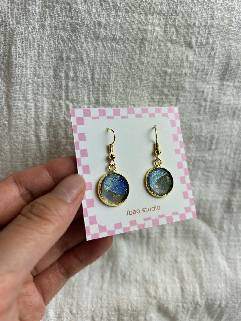山上的星星 藍色 綠色 金色 圓形 耳勾式耳環 - 耳環/耳夾 - 銅/黃銅 藍色