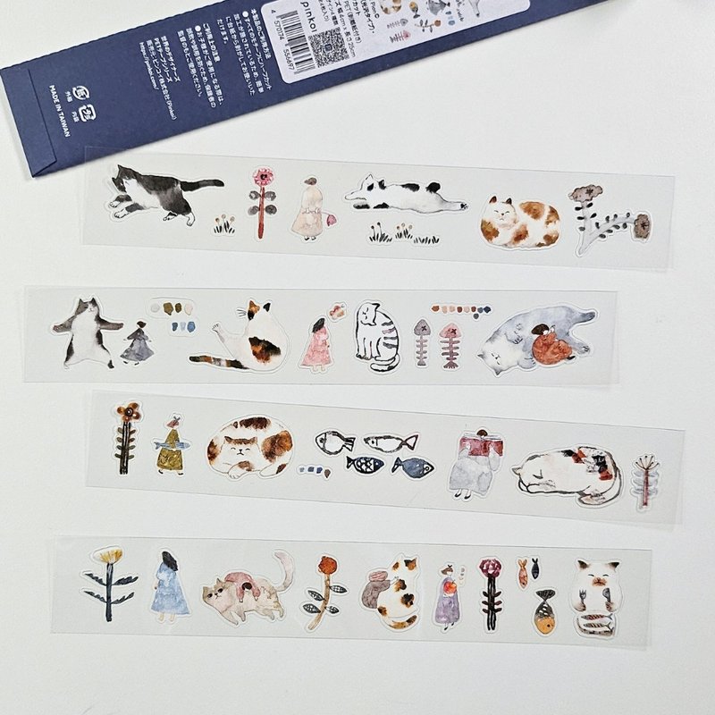 【12/20 起出貨】Pinkoi 世界設計師 PET 膠帶 第二彈 | 貓咪女孩 | pion | 光澤款・易撕壓線 - 紙膠帶/和紙/PET - 紙 白色