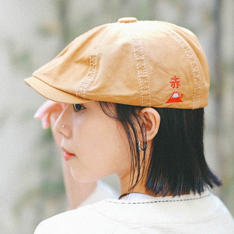富士山刺繡 復古報童帽 貝雷帽 前進帽 可反戴 - 帽子 - 棉．麻 多色