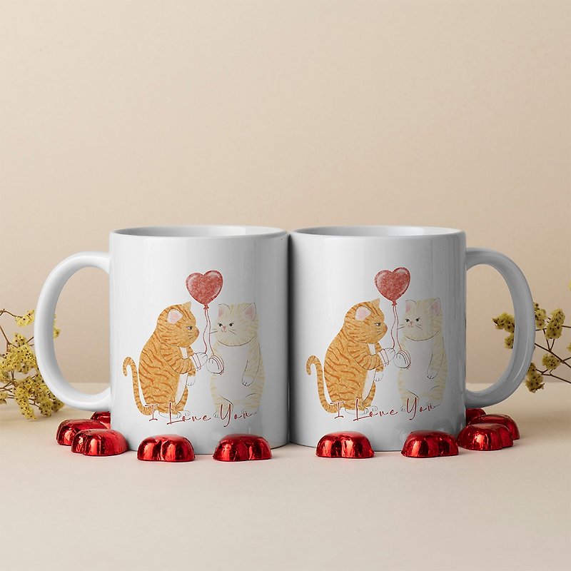 French childlike illustration mug—couple cat - Mugs - Porcelain 