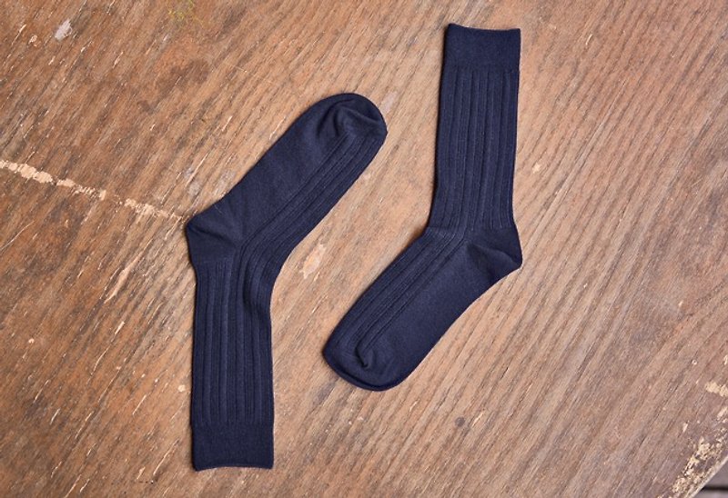 Lin Guoliang Spandex Basic Rib Gentleman Socks Navy Blue - Dress Socks - Cotton & Hemp Blue