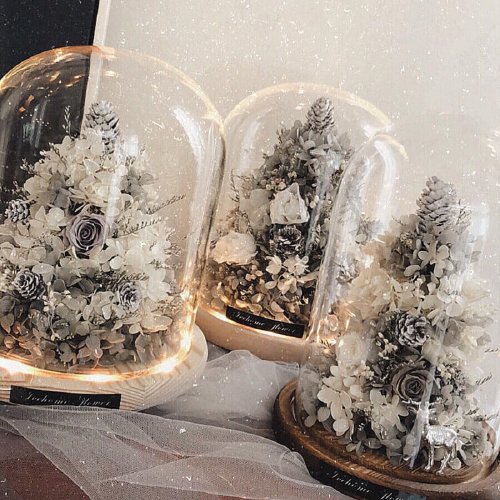 IceHome flower 夜燈款永生白雪聖誕樹玻璃罩鐘 玻璃罩 大款 永生花 聖誕節