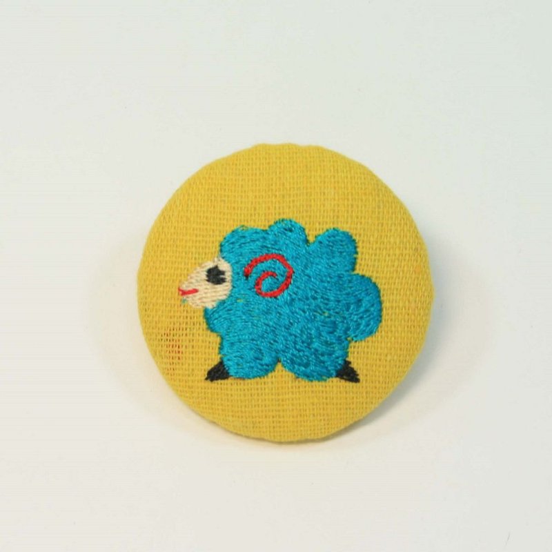 Embroidery 5cm Middle Pin 06-Sheep - เข็มกลัด - ผ้าฝ้าย/ผ้าลินิน สีเหลือง