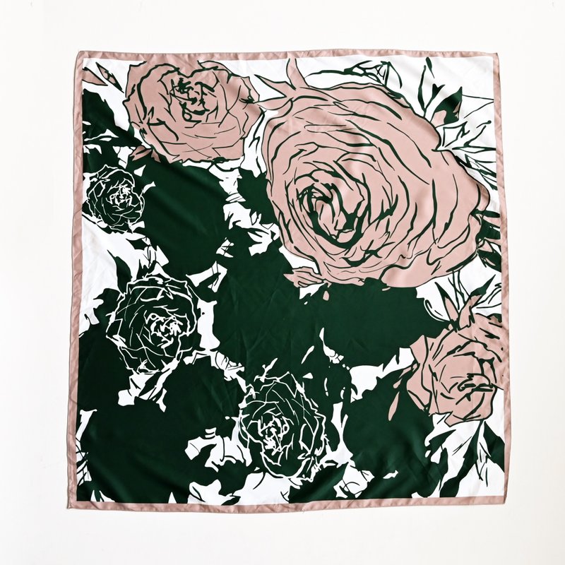 【蛋植物古著】森薔版畫印花古著絲巾 - 絲巾 - 其他人造纖維 綠色