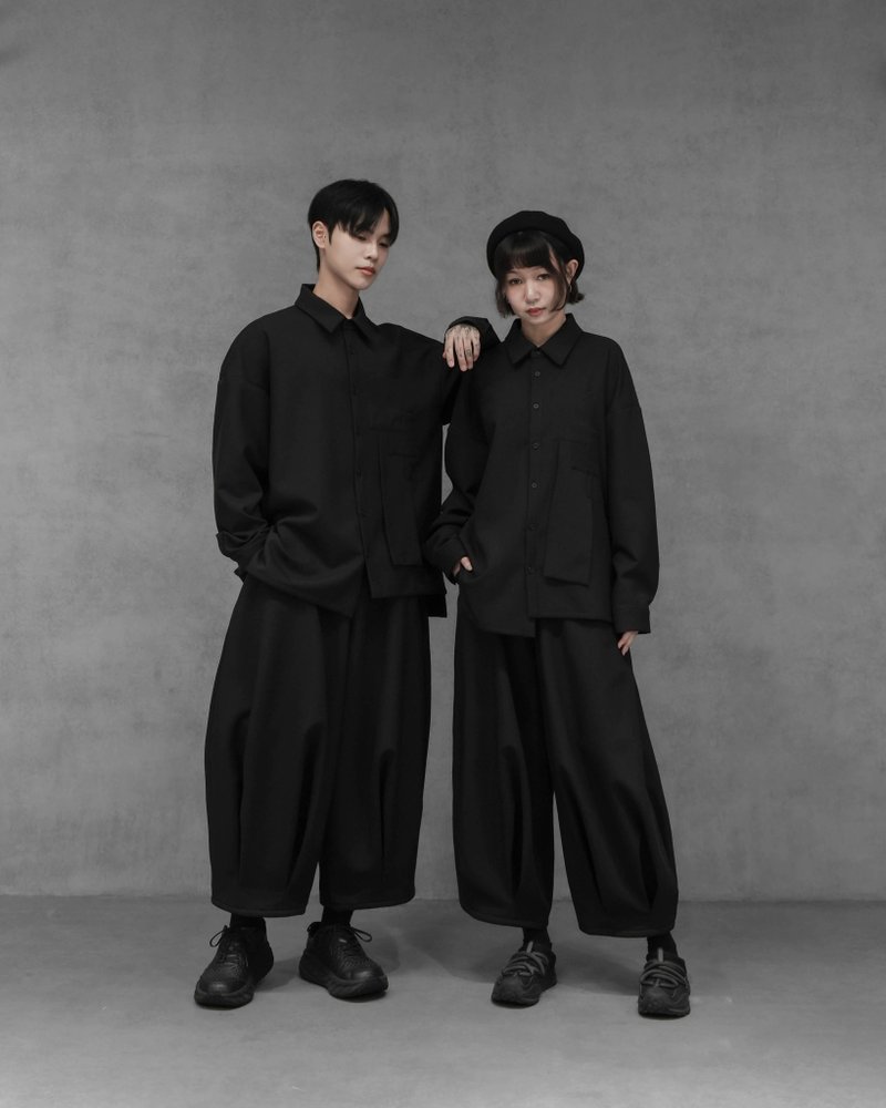 MUKK DESIGN 多口袋造型內刷毛襯衫 - 男襯衫/休閒襯衫 - 聚酯纖維 黑色