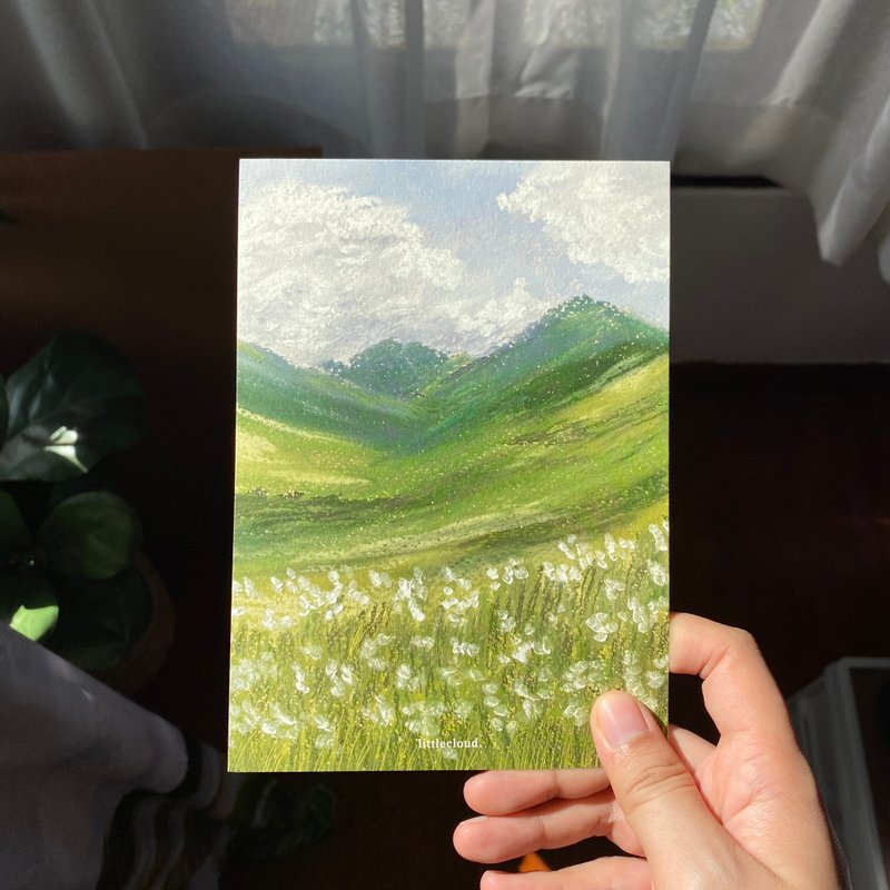 Little White Flower Field - Art print 5x7 - 卡片/明信片 - 紙 綠色