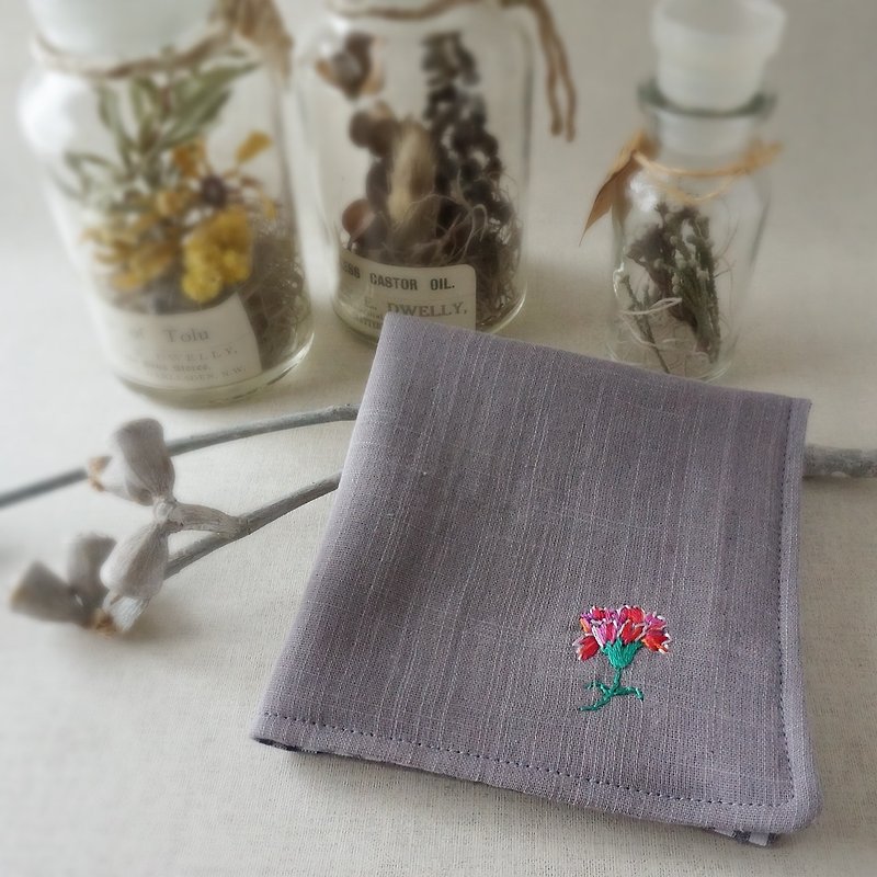 Hand embroidered gauze handkerchief carnation pink mix(order-receiving) - Handkerchiefs & Pocket Squares - Cotton & Hemp Gray