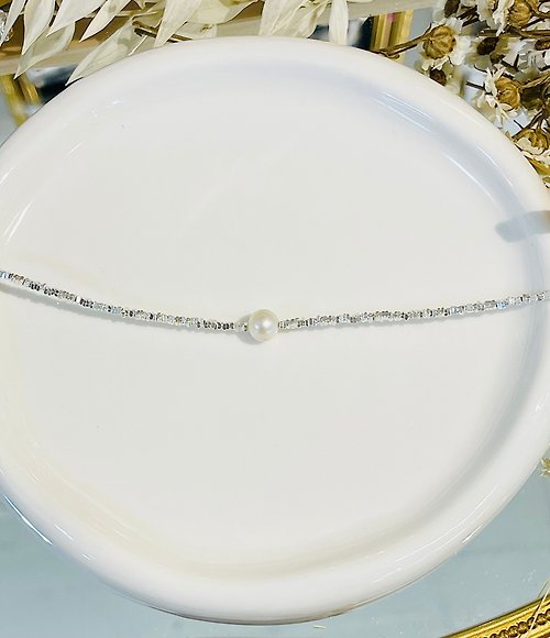 晶玉良言閣 高品質感星光閃閃碎銀珍珠項鍊設計款天然珍珠碎銀珍珠項鍊