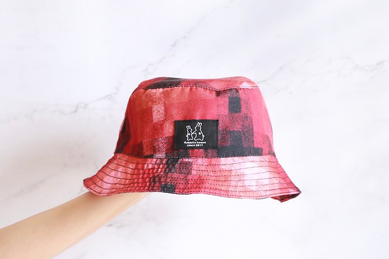 紅色格子紋漁夫帽 - 帽子 - 聚酯纖維 紅色