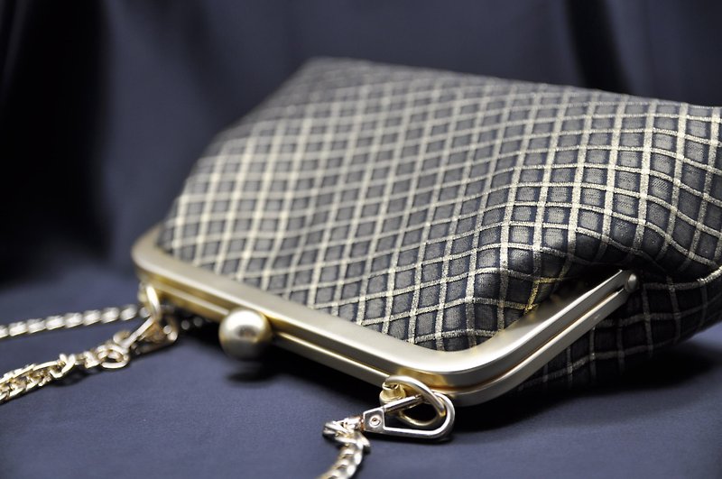 Black gold check fashion one-shoulder messenger bag - Messenger Bags & Sling Bags - Other Materials 