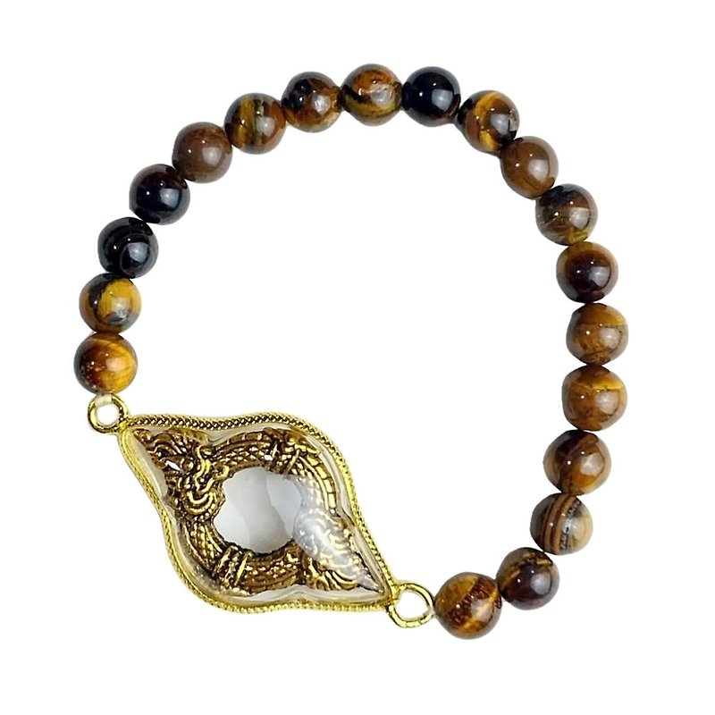Tiger Eye Stone Bracelet with Naga King Pendant, Lucky bracelet stones. - สร้อยข้อมือ - หิน 