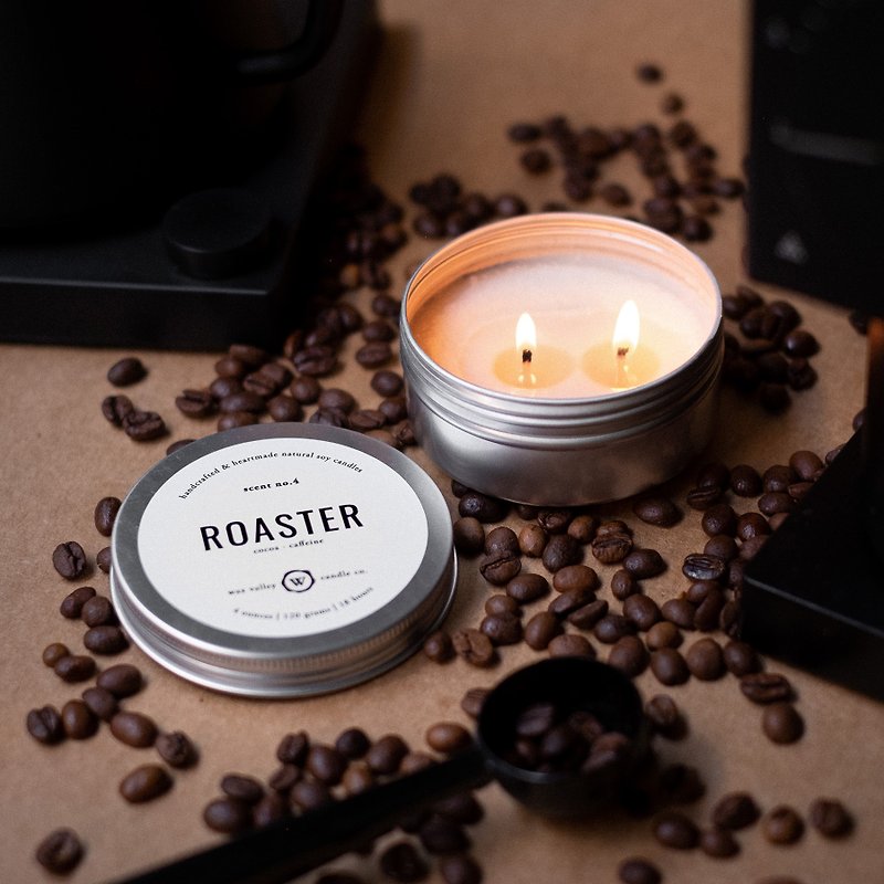 Soy Candle Roaster Blend Travel Tin - Coffee & chocolate - 香薰蠟燭/燭台 - 其他材質 銀色