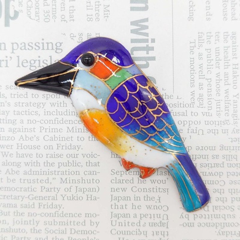 カワセミの七宝焼ブローチ - 胸針 - 其他金屬 藍色