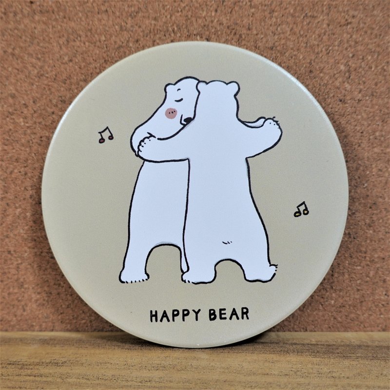 Polar Bear/White Bear Ceramic Absorbent Coaster-Happy Bear - Coasters - Pottery 