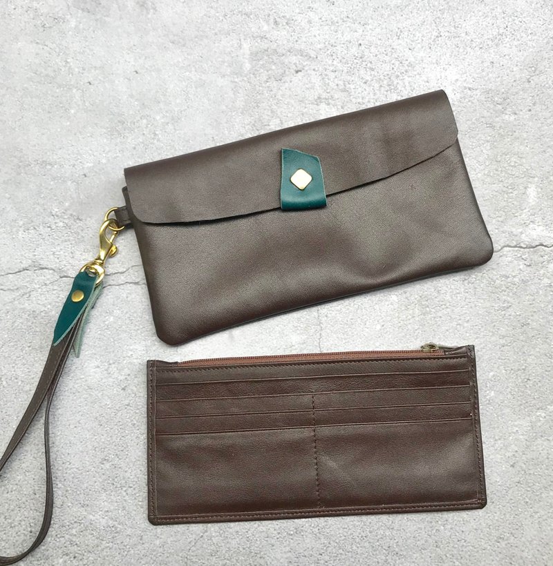 Sienna leather composite design multi-purpose long wallet clutch - Clutch Bags - Genuine Leather Brown