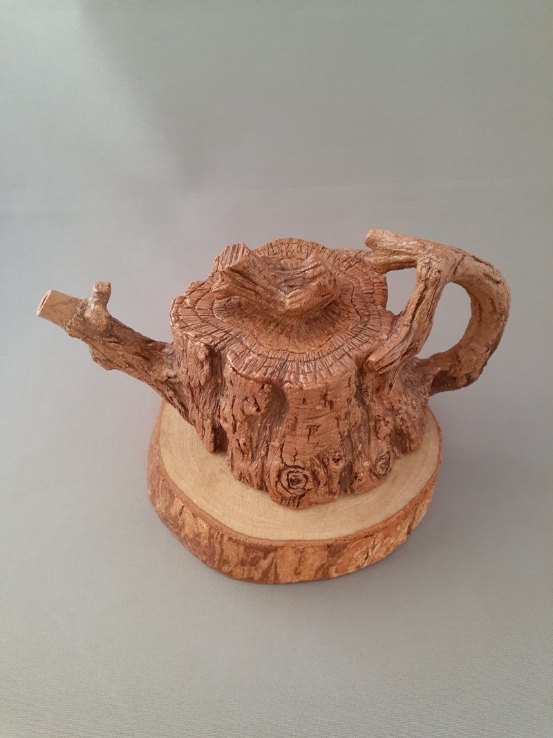 有皮樹段 手捏壺 - 茶壺/茶杯/茶具 - 陶 咖啡色