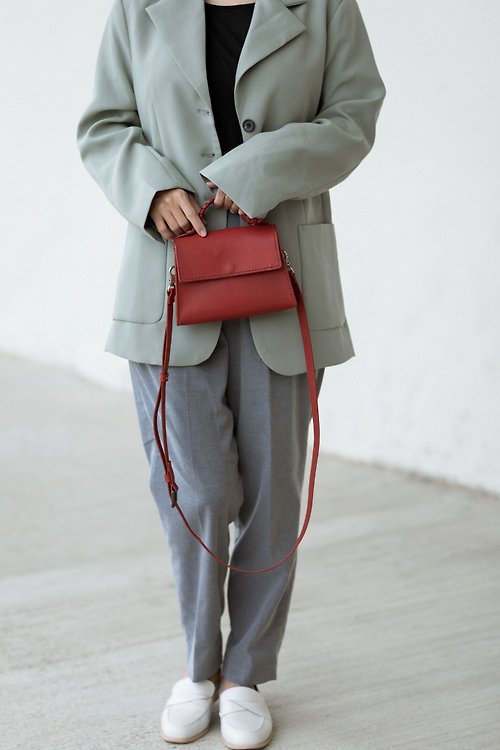 EDJO 艾德喬皮革製作所 迷你小莓果 肩背包 手提包 側背包 植鞣牛皮 提把編織設計