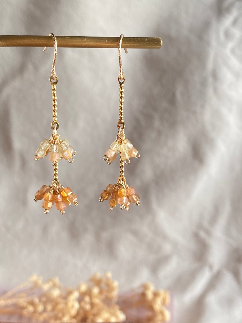 Natural Zirconite, Golden Rutile Sunstone, Small Squares || 14K GF Gold Filled Earrings - Earrings & Clip-ons - Crystal Orange