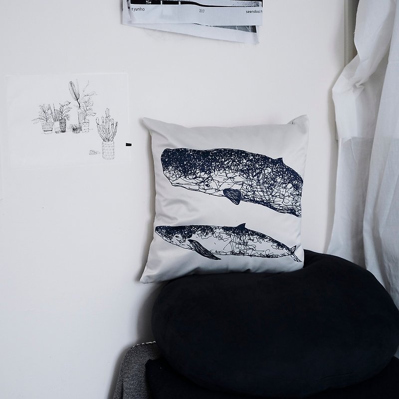 Double whale pillowcase without pillow - หมอน - เส้นใยสังเคราะห์ สีเทา