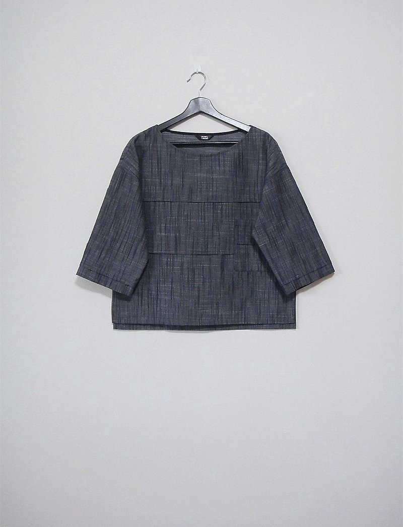 layered top - เสื้อผู้หญิง - ผ้าฝ้าย/ผ้าลินิน สีเทา