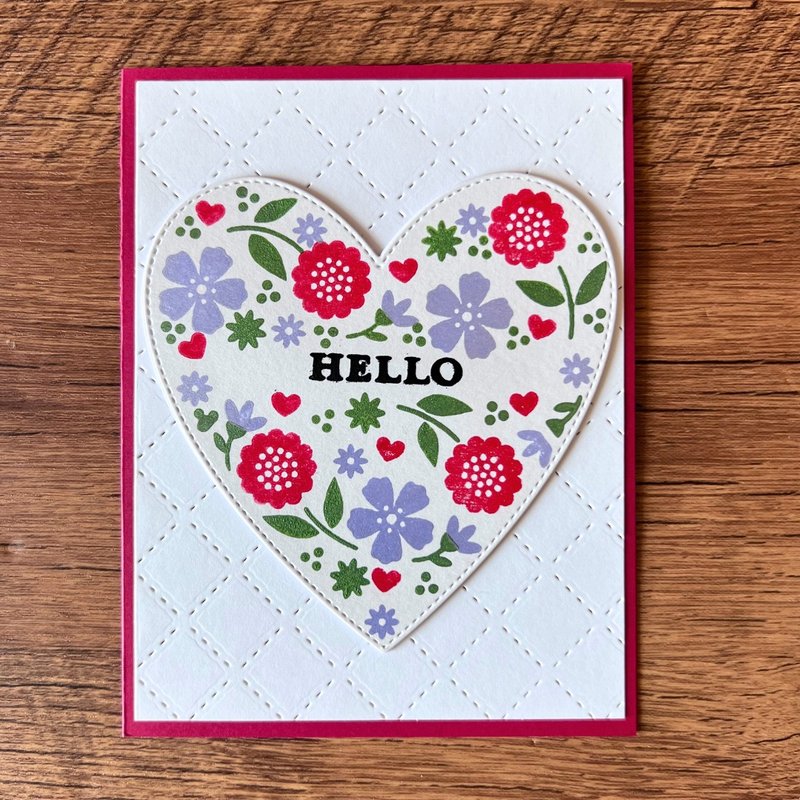 HELLO 花 愛心 白色 格線 暗紋 多用途卡 - 心意卡/卡片 - 紙 紅色