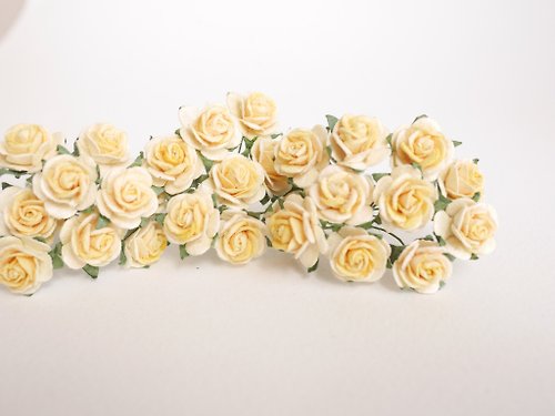 makemefrompaper Paper Flower, 100 DIY supplies pieces two tone rose size 1.5 cm., yellow color.