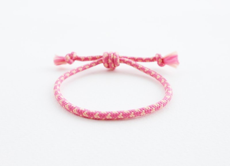 Pull-it-tight pink and light yellow rope bracelet - 手鍊/手鐲 - 其他材質 粉紅色