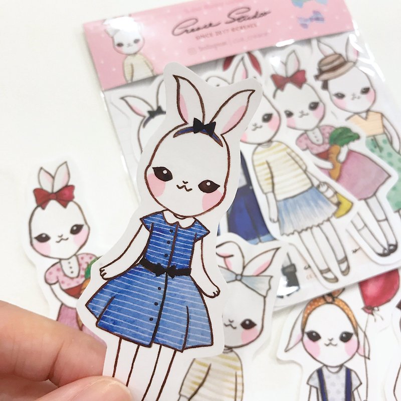 [甜美系列]Snow Bunny水彩5入貼紙/1入手寫紙卡組 - 貼紙 - 紙 粉紅色