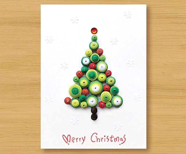 手作りのロール紙立体カード かわいい小さな渦巻きクリスマスツリー A クリスマスカード ショップ Dddesign カード はがき Pinkoi