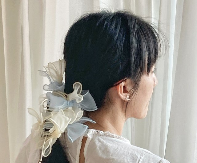 オリジナルハンドメイド】ブルーと白の花型3Wayヘアゴム