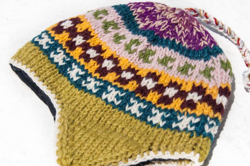 Knitted pure wool cap / handmade inner brush cap / knitted cap / flying cap / wool cap - Mexico - Hats & Caps - Wool Multicolor