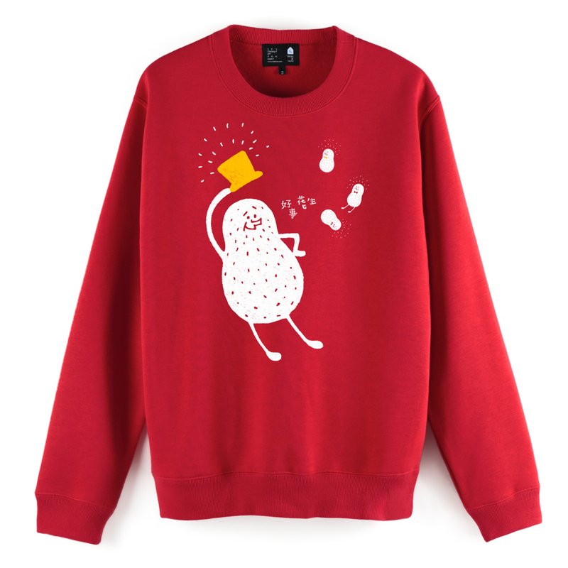 Good thing Peanut-Bristled Long Sleeve T-Red - เสื้อฮู้ด - ผ้าฝ้าย/ผ้าลินิน สีแดง