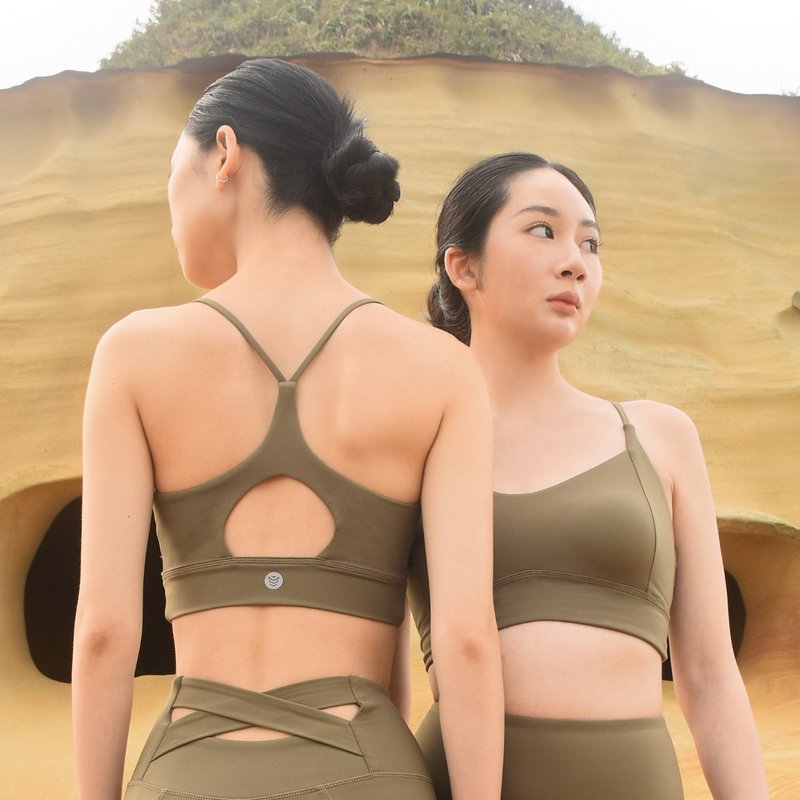 細肩蝴蝶美胸運動內衣 - 運動內衣 - 其他材質 卡其色