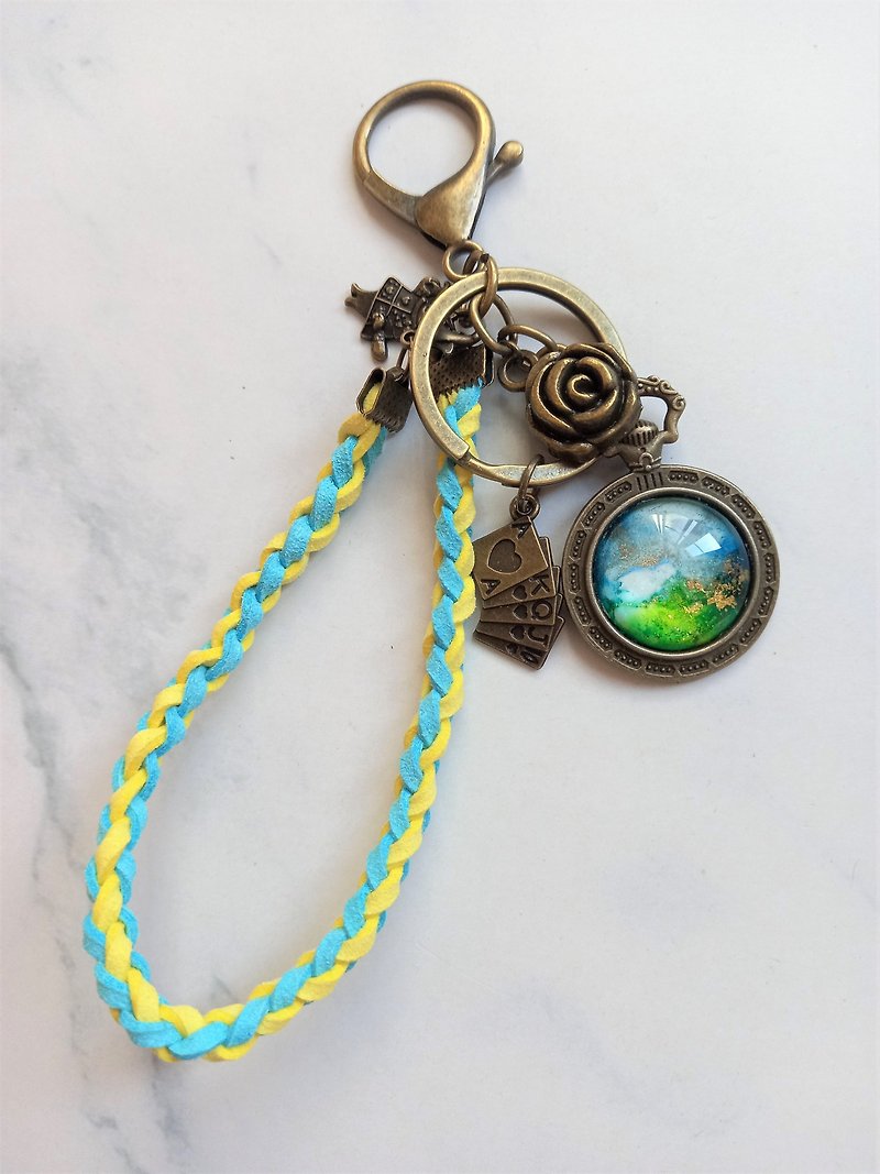 Alcohol Ink Braided Bracelet Key Ring / Wonderland - Keychains - Other Metals 