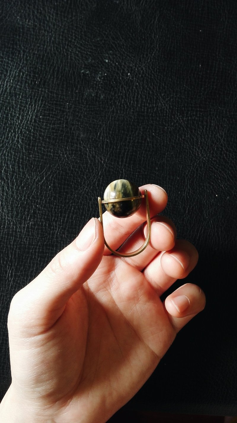 [Mush] Spherical Gem Stone Brass Ring  天然石 黃銅 介指 戒子 戒指 - 戒指 - 其他金屬 