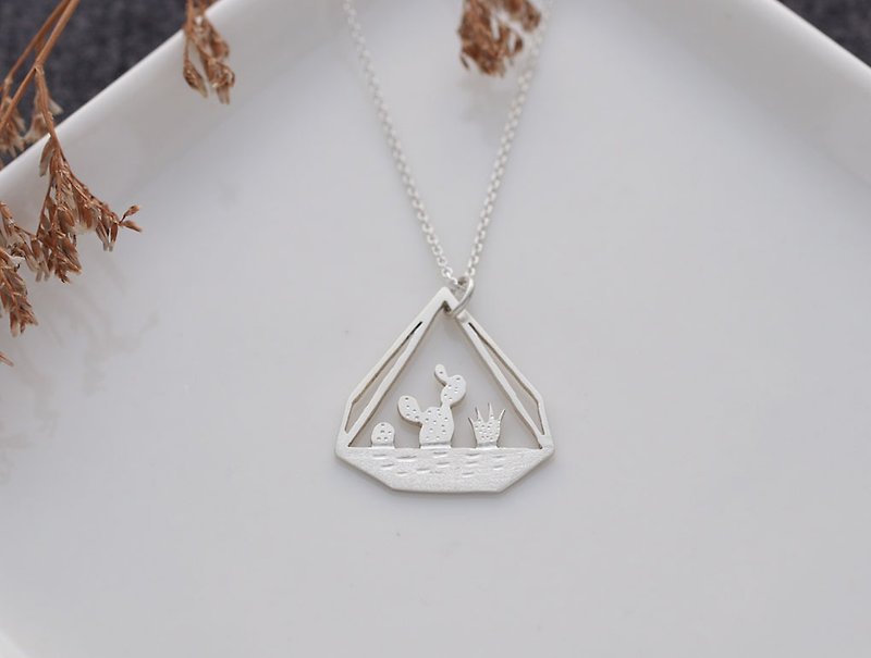 ni.kou sterling silver succulent small potted necklace - สร้อยคอ - โลหะ 