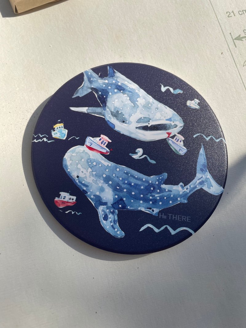 Whale Shark Ceramic Absorbent Coaster - ที่รองแก้ว - ดินเผา 