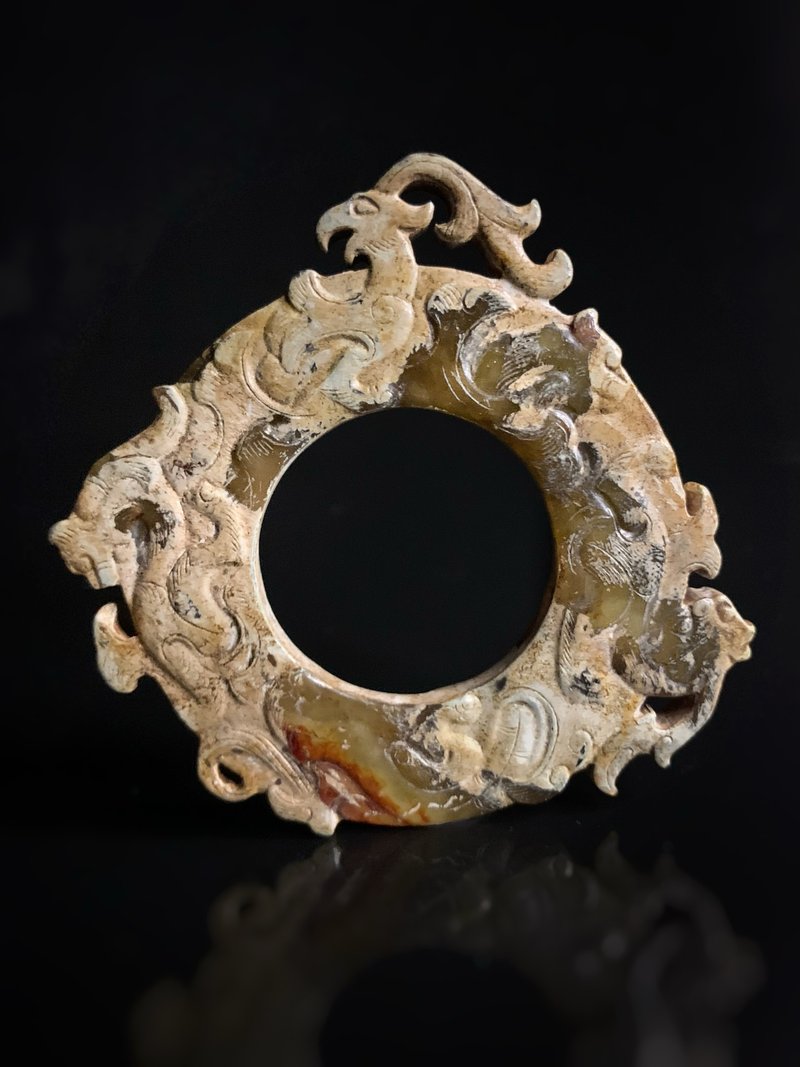 東漢  青黃玉龍鳳紋出闊環 - 擺飾/家飾品 - 玉石 