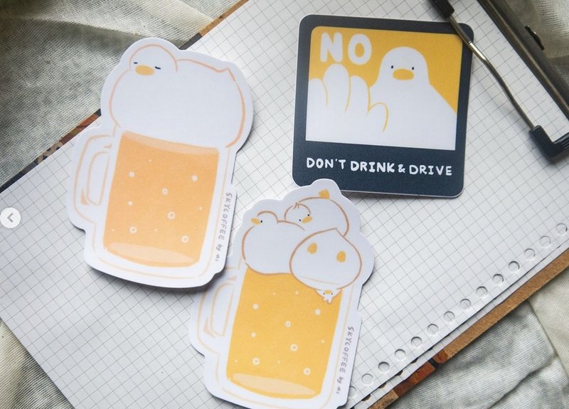 Capybara Bar Large Waterproof Soft Sticker Capybara Manager and Ducks - สติกเกอร์ - กระดาษ 