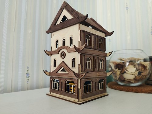 WoodAtmosphere Pagoda, China tea box, Tea bag organizer, Wooden Tea Bag House