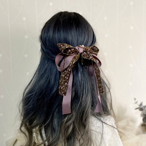 哈娜髮飾 Hanabi ~ 手工訂製飾品 藕紫碎花長版直立式香蕉夾 彈簧夾 髮夾 髮圈 髮梳 邊夾 鯊魚夾
